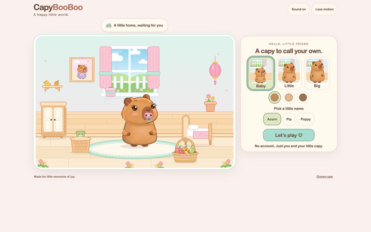 The game's opening screen with labelled Baby Cappy, Little Cappy and Big Cappy choices.